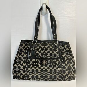 COACH Black Signature Silver Hardware Carryall Shoulder Bag